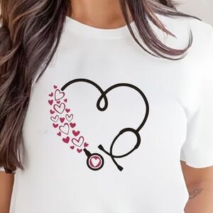 NWT VALENTINES DAY HEARTS STETHOSCOPE TEE